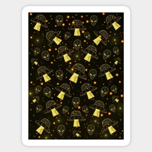 Gold Alien Spaceship Invasion Sticker